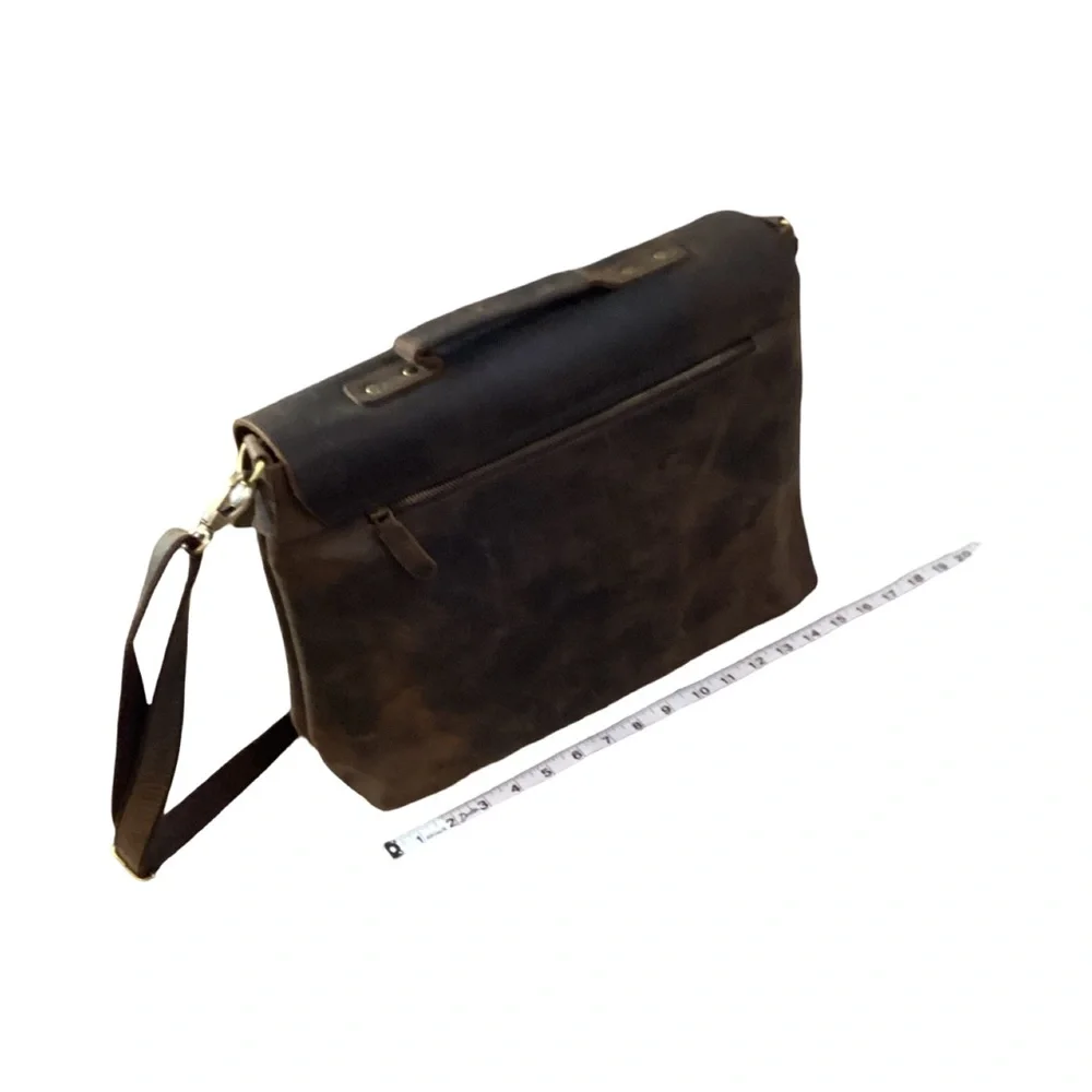 KomalC Brown Leather Messenger/Briefcase Laptop Bag w/ Shoulder Strap Unisex